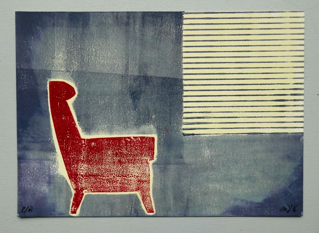 Grafik von Magda Jarzabek mit Sessel und Fensterjalousie