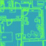 Grafisch veränderer Plan einer Wohnung in blau und grün Einrichtungen undeutlich
