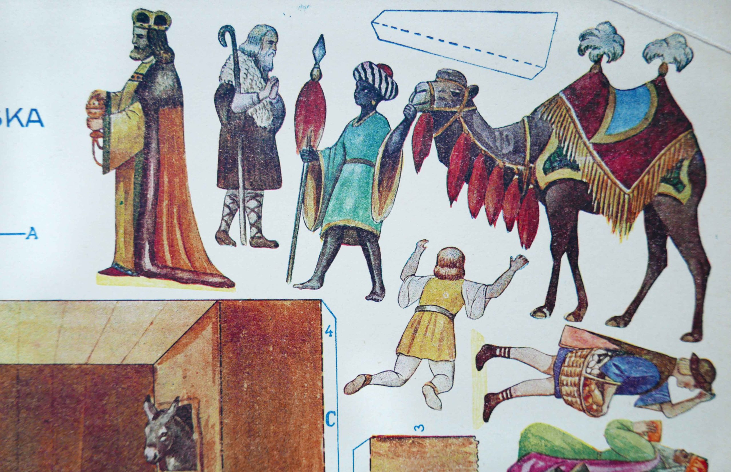Menschliche Figuren, Könige, ELemente des Papierbogens mit Krippenmootiven zum ausschneiden